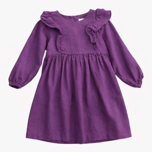 Boho Pilgrim Linen Ruffle Dress Purple Long Sleeve Size 3–4Y Cottagecore